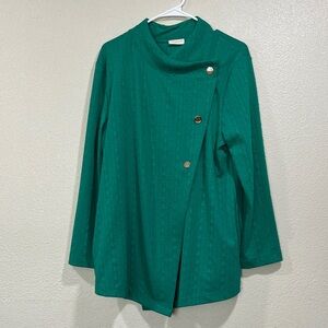 Perseption Concept Green Textured Asymmetric Button Blazer with Pockets